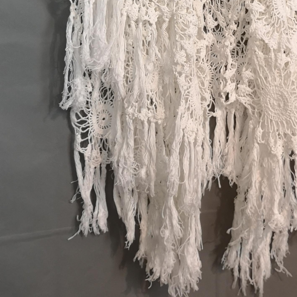 Upcycled White Crochet Lace Boho Handkerchief Hem Skirt - Picture 3 of 7